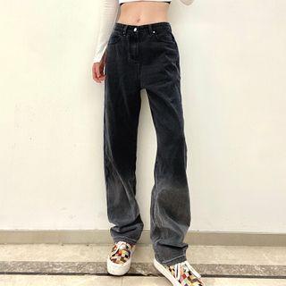 High-waist Tie-dyed Straight Leg Jeans