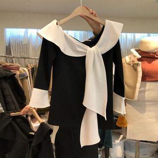 Two-tone Bell-sleeve Blouse