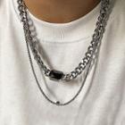 Chain Necklace 1 Pc - Black Gemstone - Silver - L