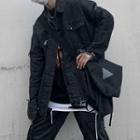 Ripped Button Denim Jacket Dark Gray - L