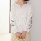 Floral Embroidered Eyelet Lace Blouse White - One Size