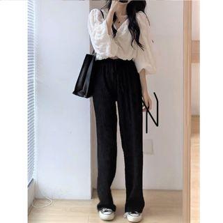 V-neck Chiffon Top / Straight Leg Pants