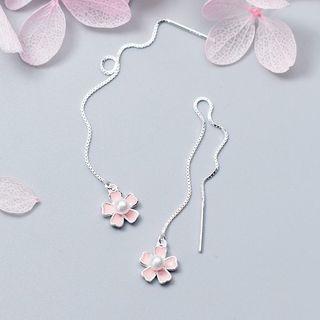 Faux Pearl Flower Threader Earring 1 Pair - Pink - One Size