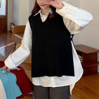 Plain Shirt / Side-slit Sweater Vest
