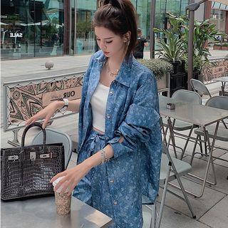 Long-sleeve Pattern Loose-fit Shirt / Pants