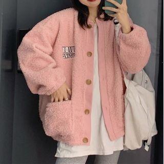 Lettering Fleece Single-breasted Jacket