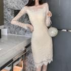 Long-sleeve Lace Sheath Dress As Shown In Figure - One Size