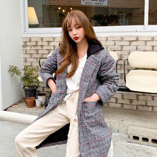 Detachable-hood Glen-plaid Coat