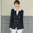 Contrast-collar Double-breasted Blazer