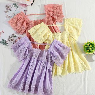 Square-neck Short-sleeve Eyelet Blouse