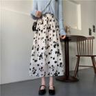 Floral Print Mesh Midi A-line Skirt White - One Size