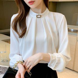 Mock Neck Metal-accent Blouse