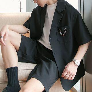 Short Sleeve Chain Detail Blazer/ Wide Leg Dress Shorts
