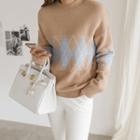 Drop-shoulder Argyle-patterned Sweater