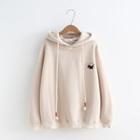 Cat Embroidered Hoodie Almond - One Size