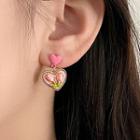 Heart Flower Alloy Dangle Earring 1 Pair - Silver Stud - Pink - One Size