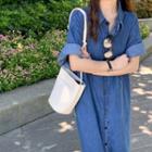 Denim Loose-fit Short-sleeve Shirtdress As Figure - One Size