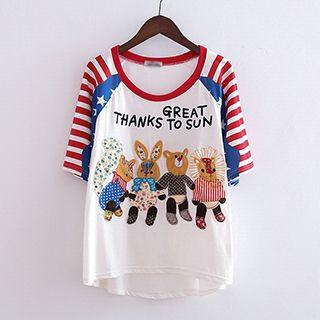 Animal Appliqu  Crewneck T-shirt