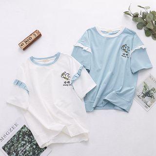 Contrast-trim Embroidered Short-sleeve Tee
