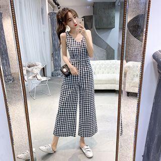 Sleeveless Plaid Wide-leg Jumpsuit