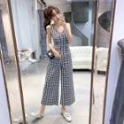 Sleeveless Plaid Wide-leg Jumpsuit