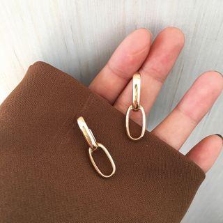 Chain Alloy Dangle Earring 1 Pair - S925 Silver Needle - Stud Earrings - Gold - One Size
