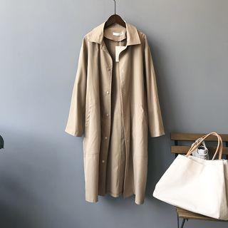 Plain Single-breasted Midi Trench Coat