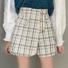High-waist Plaid Tweed Wide-leg Shorts