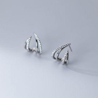 Sterling Silver Rhinestone Stud Earring 1 Pair - Silver - One Size