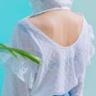 Hood Tie-neck Frilled Eyelet-lace Top