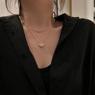 Layered Lettering Heart Necklace Gold - One Size