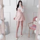 Zip-side Tweed Flared Miniskirt