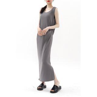 Two-way U-neck Maxi Tank Dress Gray - One Size