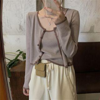 Set: Contrast Trim Camisole Top + Cardigan