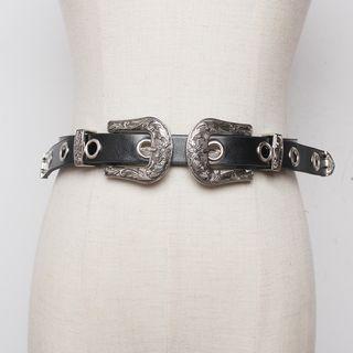 Faux-leather Waist Belt Black - One Size
