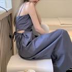Spaghetti Strap Plain Midi Dress Grayish Blue - One Size
