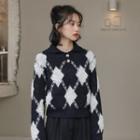 Collared Polo-neck Patterned Sweater