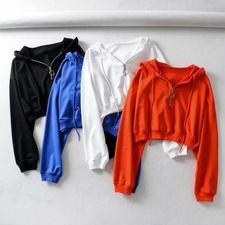Zip-placket Cropped Hoodie