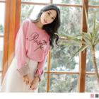 Striped Lining Rose Embroidered Pullover