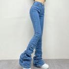 High Waist Shirred Flared Jeans