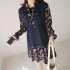Mock Two-piece Floral Pattern Dress With Scarf