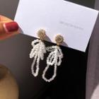 925 Sterling Silver Beaded String Drop Ear Stud 1 Pair - Earring - Gold & White - One Size