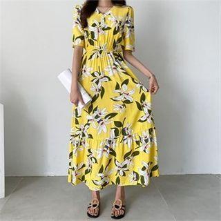 Band-waist Floral Print Maxi Dress