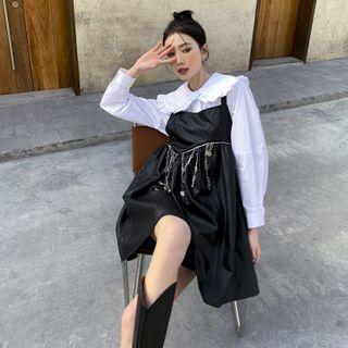 Plain Blouse / Zipped Mini Overall Dress