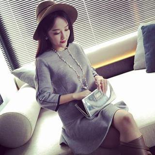 3/4-sleeve Contrast Trim Dress