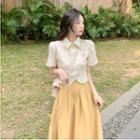 Short-sleeve Frog-button Cropped Blouse / Midi A-line Skirt