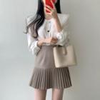 Puff-sleeve Blouse / Pleated A-line Skirt / Set