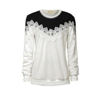 Lace-trim Panel Pullover
