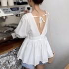 Elbow-sleeve Open-back A-line Blouse