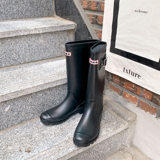 Buckled Patched Long Rain Boots